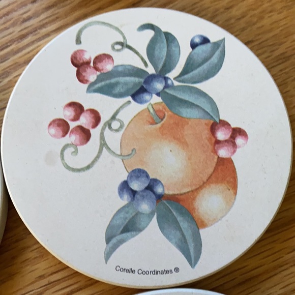 Corelle (Abundance) coasters in wood holder w/Gemco matching glass sugar bowl - Picture 7 of 16